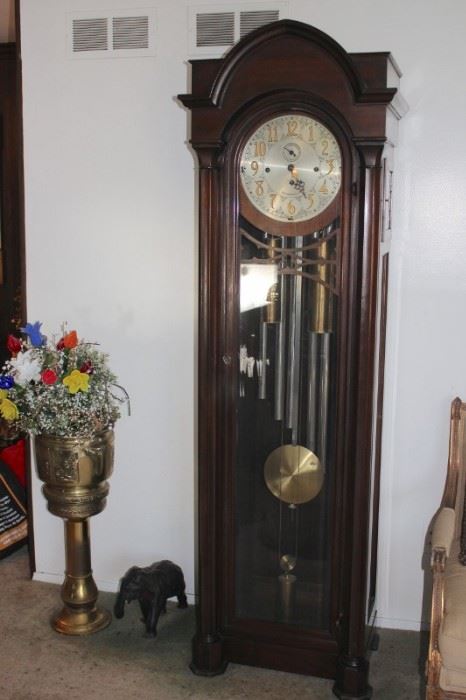 Grandfather Clock and Metal Pedestal  