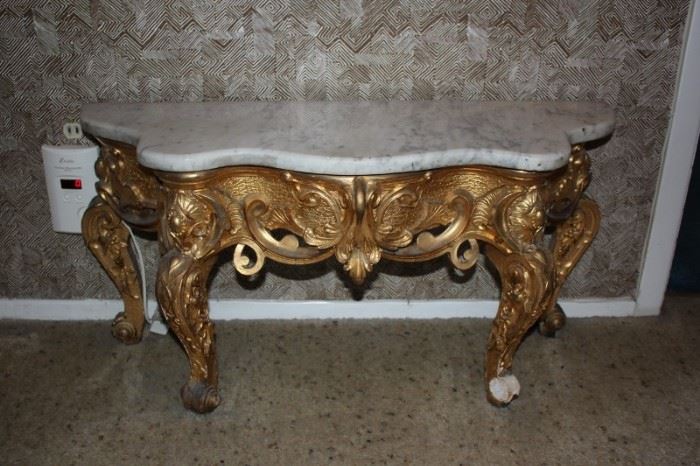 Demi-Lune Table - Gold Tone with Marble Top