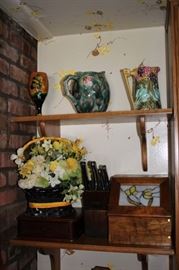 Assorted Decorative Pieces, Decorative Box,  Knife Set in Block and Floral Arrangement