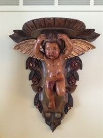 Wooden Cherub Sconce pair