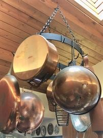 Hanging Iron Pot Rack with Copper Pans