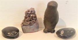 Inuit Carved Soapstone and Large Carved Chinese Dragon Seal