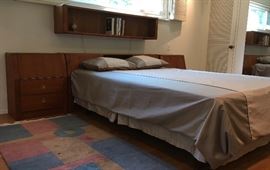 Teak Modular Queen Bedroom Set; Headboard, Side-chests, Bookshelf & 12-Drawerdresser