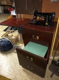 Necchi sewing machine, cabinet and stool