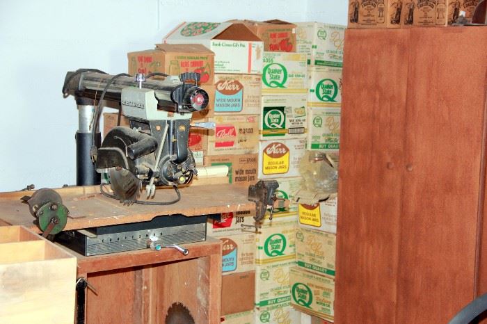 Craftsman Radial Saw, Boxes in back are full of hundreds of canning jars.