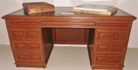 Custom made teak desk with green marble top. Breaks into 3 pieces for easy moving. 