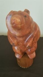 Carved Soapstone Grizzly Bear, complete with "log"mount