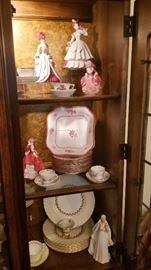 Florence Ceramics figurines, Royal Doulton figurines, Meissen demitasse cup and saucers, Herend demitasse cup and saucers  Spode, Minton  China set