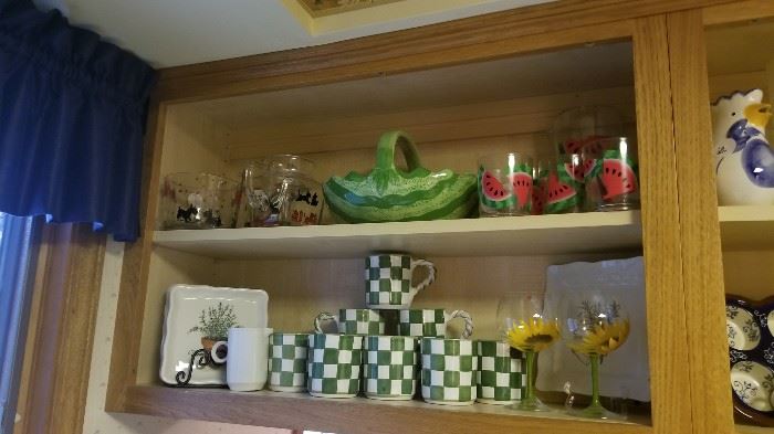 Vintage Scottie pieces with watermelon set, casual mugs and appetizer plates