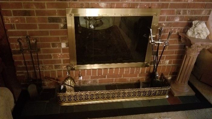 Nice selection of fire place irons with brass guard 