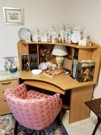 Great Corner desk with fabric chair with nice collection of Precious Moments figurines