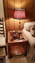 Nice Oak side table with Vintage Hazel Atlas Chip n Dip set