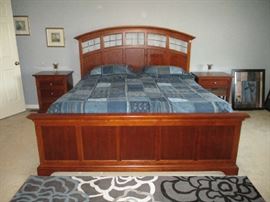 KING HEADBOARD/FOOTBOARD, KING MATTRESS, BEDDING