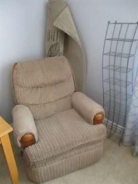 RECLINER, AREA RUG, CD TOWER