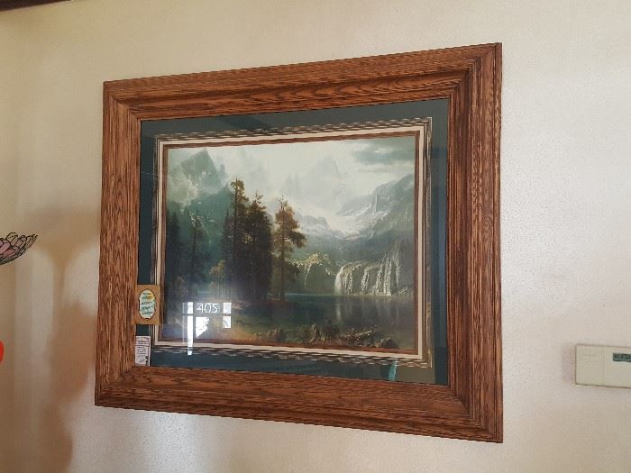Extraordinary frame!  Scenic mountains, waterfall, deer.
