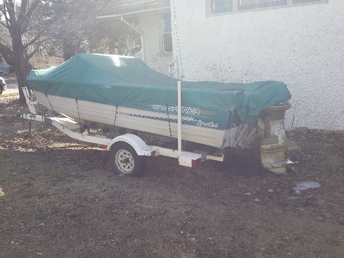 Crestliner boat with trailer and canvas cover and canopy