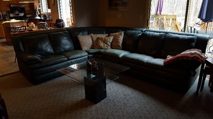 Natuzi Green Leather Sectional Sofa