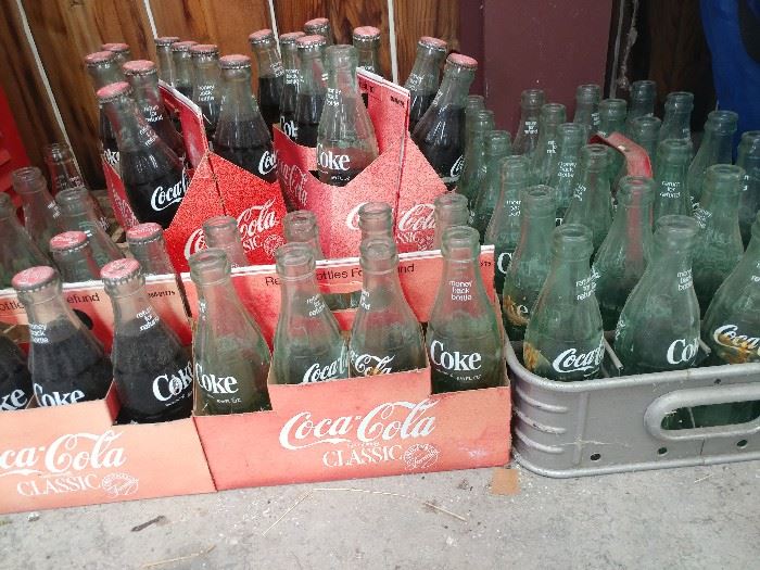 coke bottles, metal coke carrier