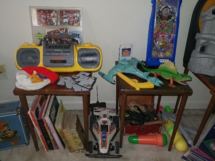 stacking tables, boom box, vintage kid's toys