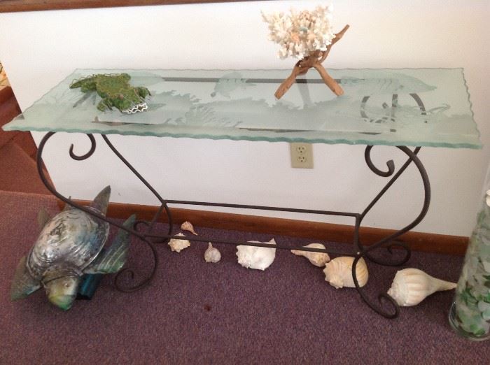 Nautical theme glass top sofa table $ 90.00