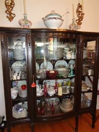 curio cabinet, filled w/glass ware