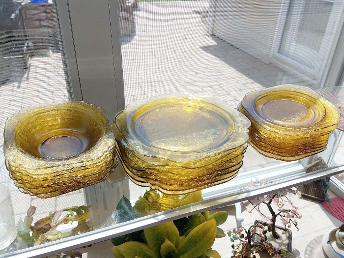 Vintage amber depression glass dishes