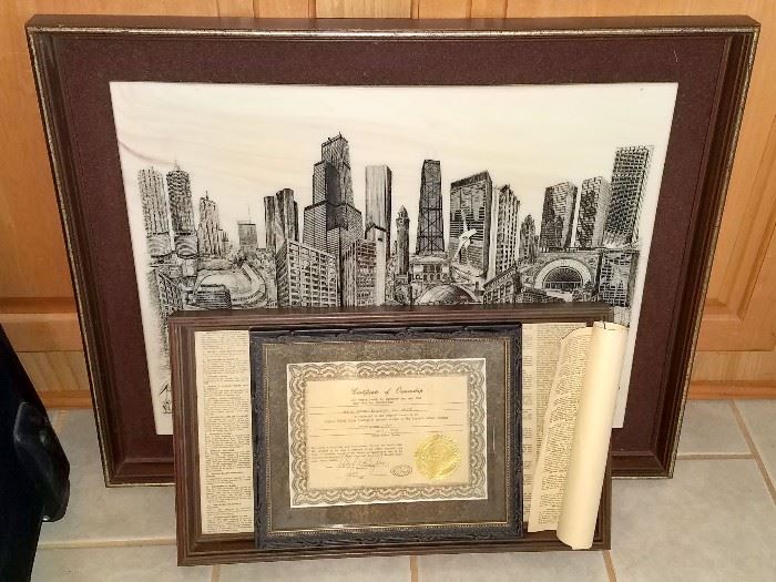 Cultured marble etching of Chicago with certificate