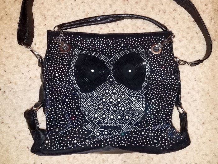 leather owl bling purse