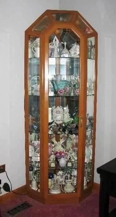 light oak curio cabinet, items inside not for sale, sorry  BUY IT NOW   $ 125.00