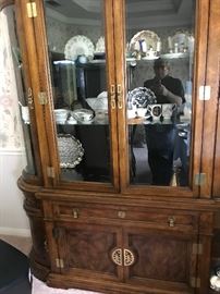 Burl Walnut Lighted China Cabinet