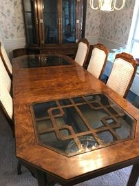 Super Nice Burl Walnut Dining Table and China