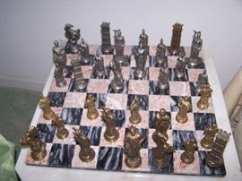 VERY HEAVY MARBLE BOARD AND HEAVY CHESS PIECES  MADE IN ITALY