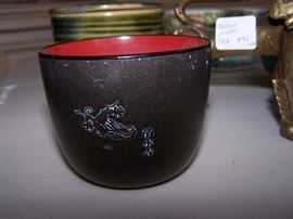 LACQUER CUP SIGNED NO CRACKS 