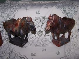 RARE SHOUSHAN CARVED TANG HORSES  VERY HEAVY 
