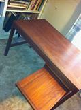 C. 1960 Oak desk with three drawers. Dovetail construction. Some stratches on top. Modern, solid wood.