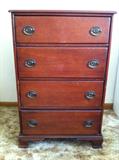 Four Drawer Highboy Cherry. Dovetail joints on drawers. C 1930's. Some stratching on feet.
