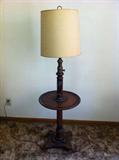 Reading lamp with circular side table attached. Brass accents. C. 1960