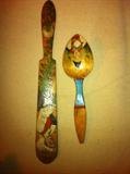 Norwegian decorative collectible knife and spoon set. Hand painted.