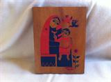 Hand Painted Folk Art Red and Blue Madonna and Child