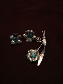 Sterling Silver Broach and Earrings Set