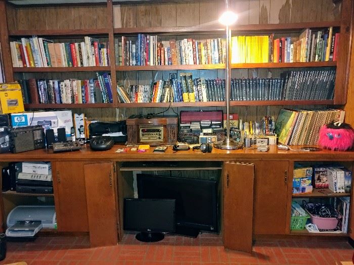 books, cd, dvd, record, 45, 8 track, cassette, electronics, flat screen tv, computer monitor
