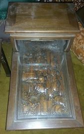 Carved Asian Design Two Tier End Table