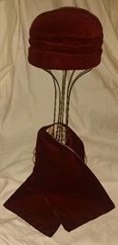 Vintage Women's Velour Hat and Scarf