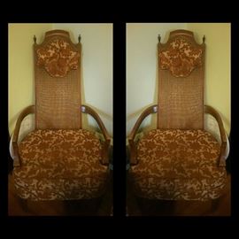 Two Vintage High Back Barrel Cane Back With Head Rest Chairs
