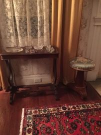 Classical Piano Stool and Small Empire Transitional Victorian Side Table