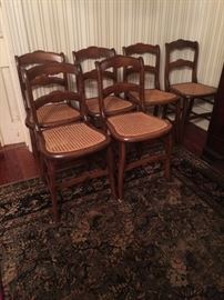 1870s - 1880's Set of 6 Cane Bottom Dining Chairs 