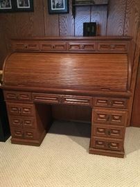 Desk with Roll-Top. Late Mid-Century, Sturdy Oak Wood Buy it NOW $300