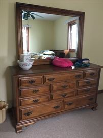 8 Drawer Vanity Dresser by Sprague and Carelton 60L x 19W X 33 H Mirror attached adds 48 x 36 BUY IT NOW $160