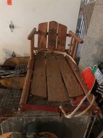 Vintage Toddler Sled Wood and Metal