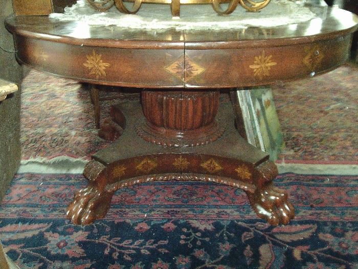 CLAW FOOT ROUND TOP TABLE WITH HAND DECORATION $495.00